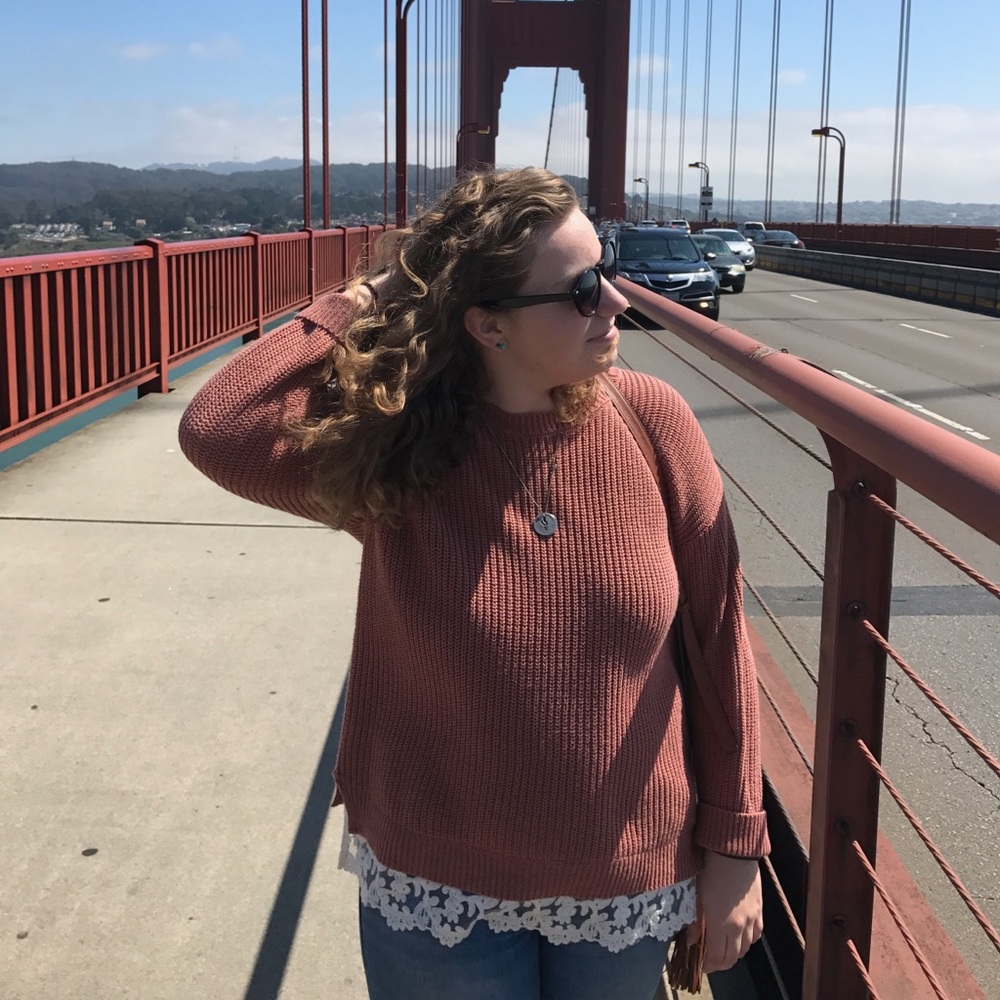 Coral/Salmon sweater with lace detail - Picture 4 of 4